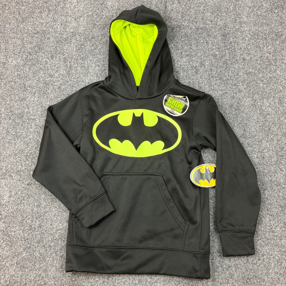 Batman Boys Glow in the Dark Logo Sweatshirt Hoodie Black Neon Boys S 6/7 NWT